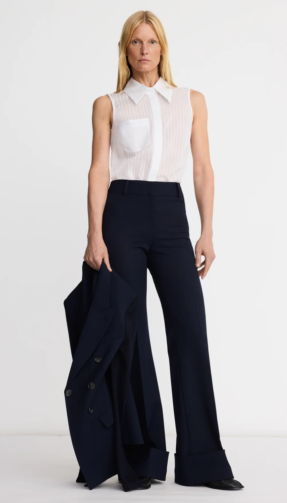 Sleeveless Point Collar Shirt - Image 2